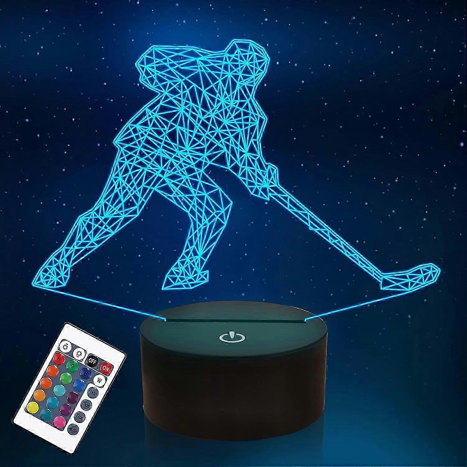 Hockey Player 3D Night Lights for Kids, 16 LED Color Changing Touch Table Desk Lamps