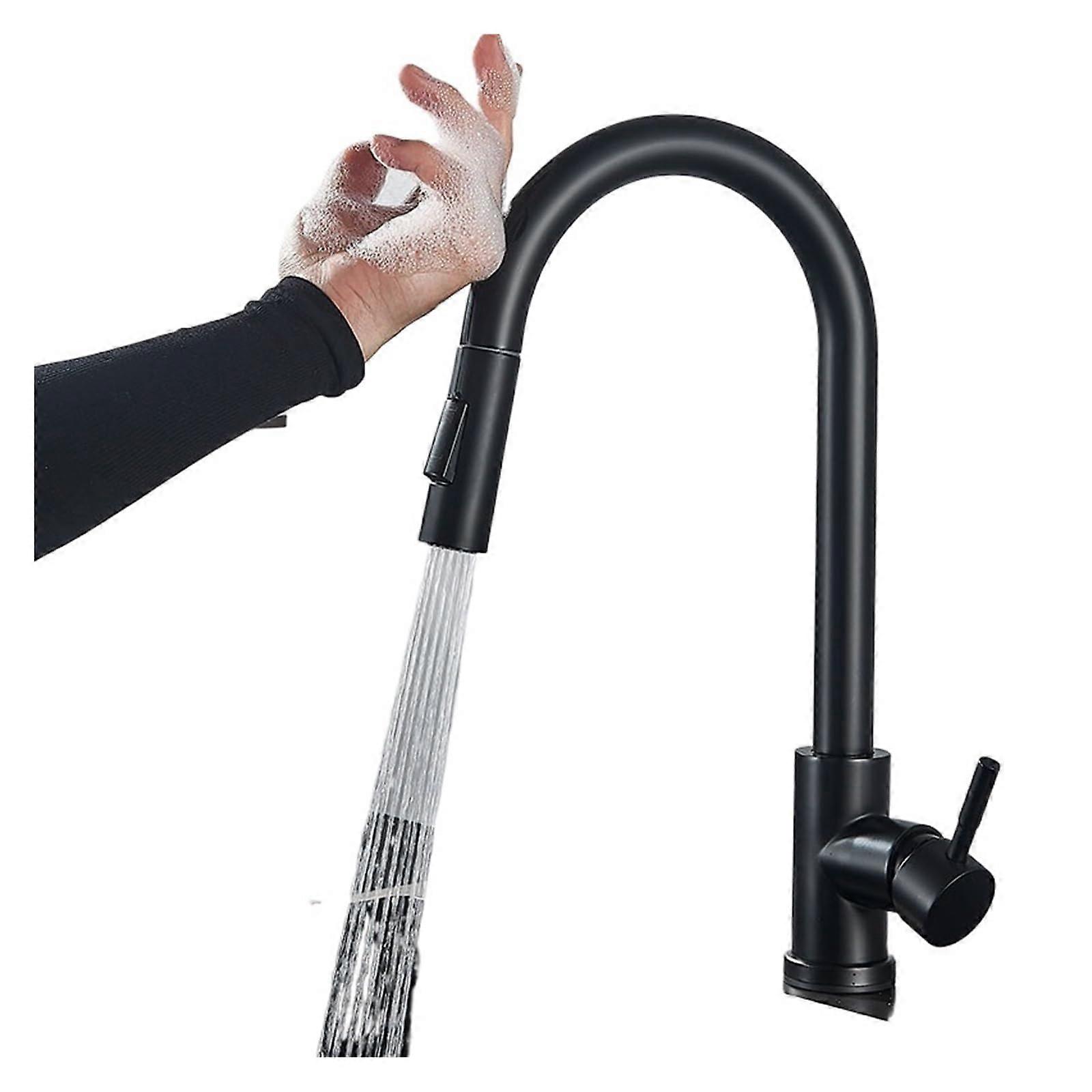 Sensor Kitchen Faucet Induction Sensor Touchless Smart Faucet Single Handle Dual Water Supply Mode Model BlackA