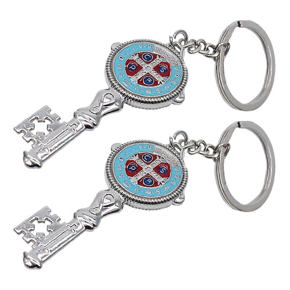 Key Shaped Saint Benedict Pendant for Hanging 8Pcs Colorful Metal Keychains