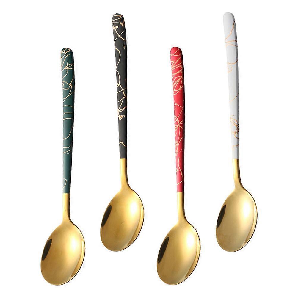 Long Handle Spoon Dessert Spoon for Drinking Use 8Pcs Assorted Color
