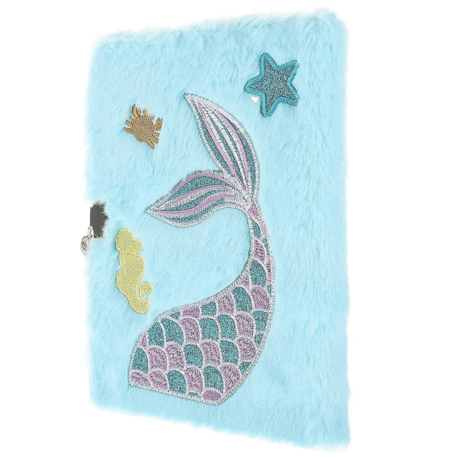 Fluffy Plush Notebook Cute Cartoon Diary Book for Daily Use Sky-Blue