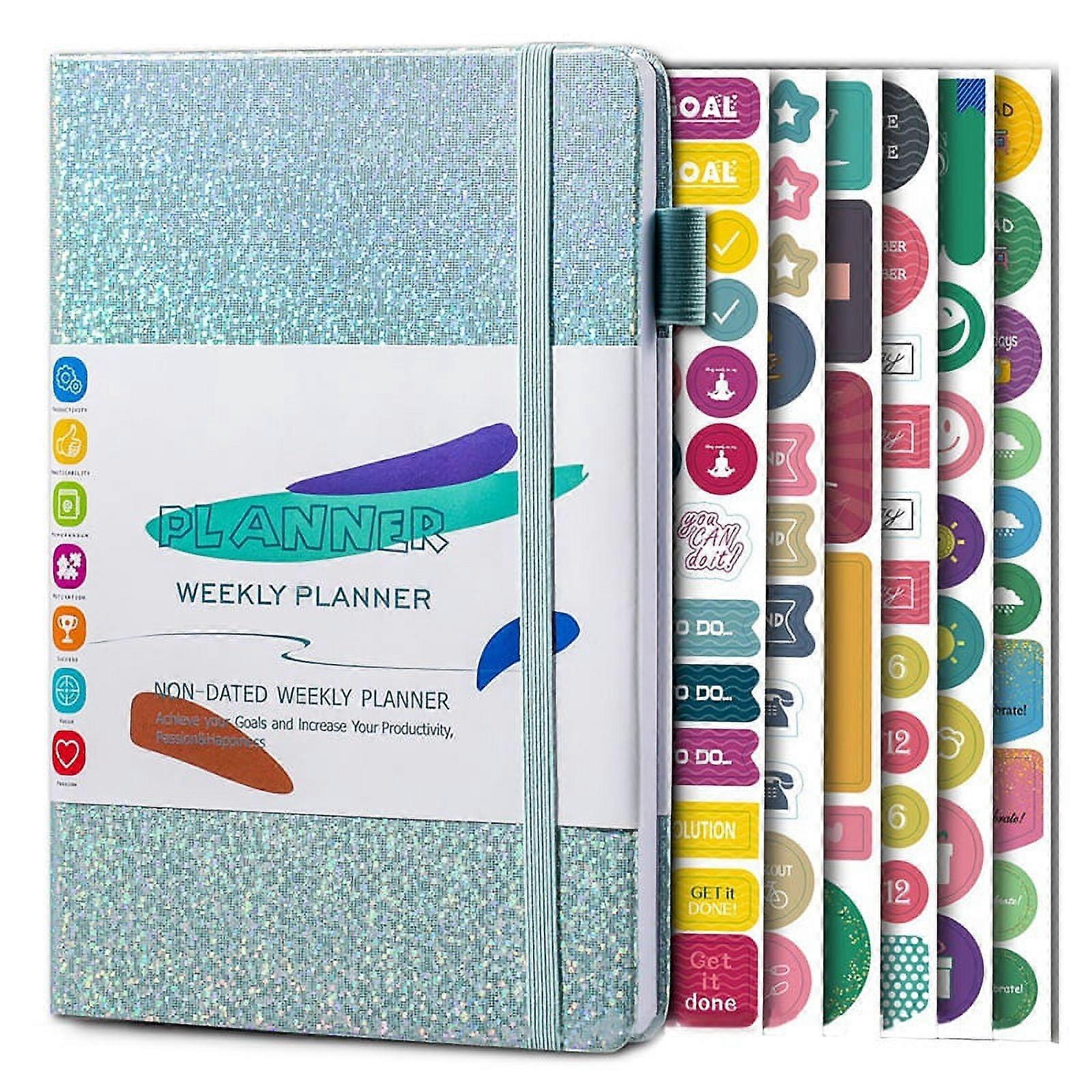 A5 Notebook Paper Diary Notebook with Elastic Strap and Journal Stickers Blue