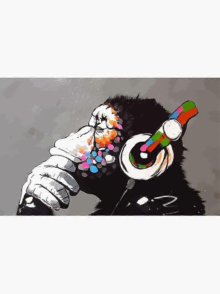Affiches de Banksy DJ Monkey Thinker avec casque, encadrées et non encadrées