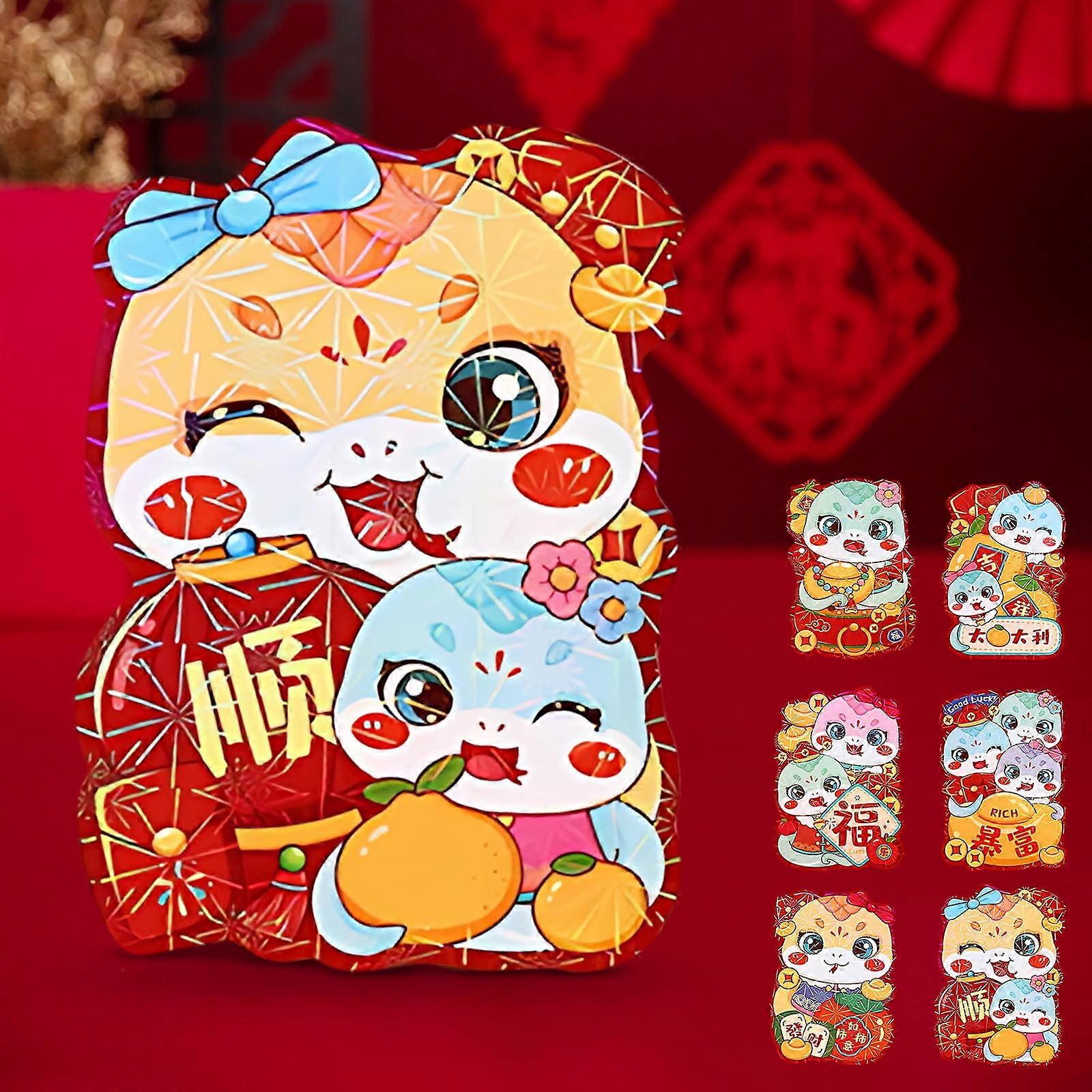 YMARPT 6PCS Chinese New Year Red Envelopes 2025, compatible with Lunar New Year, Cute Cartoon Snake Design Red Packets