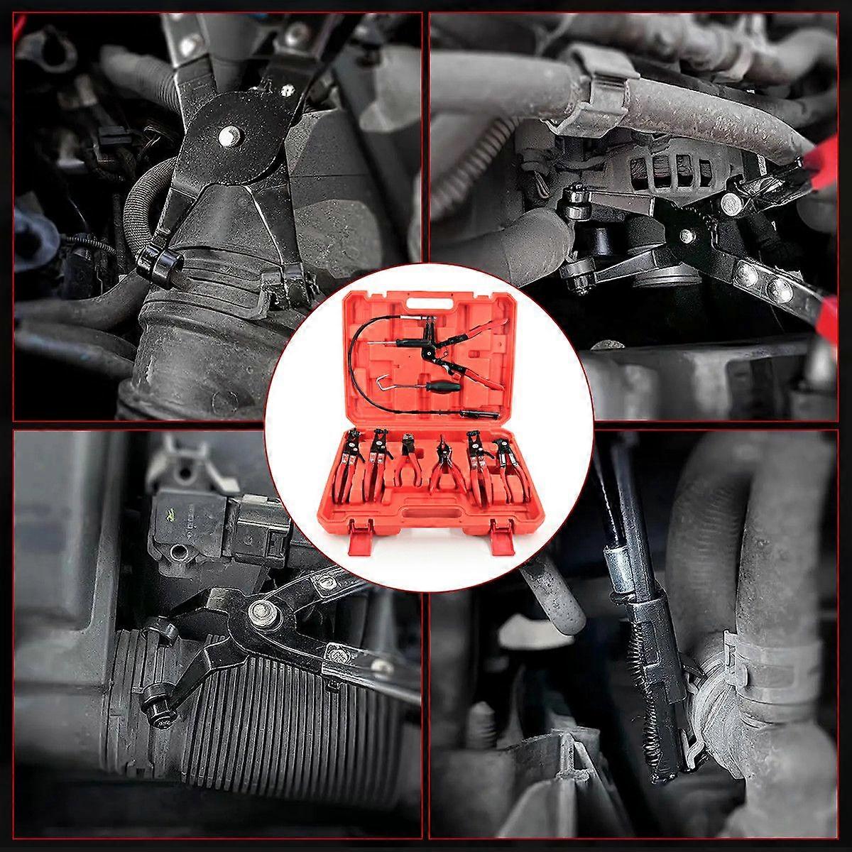 9x Flexible Hose Clamp Clip Pliers Set Swivel Jaw Flat Angled Band Remover Tool NO.8634