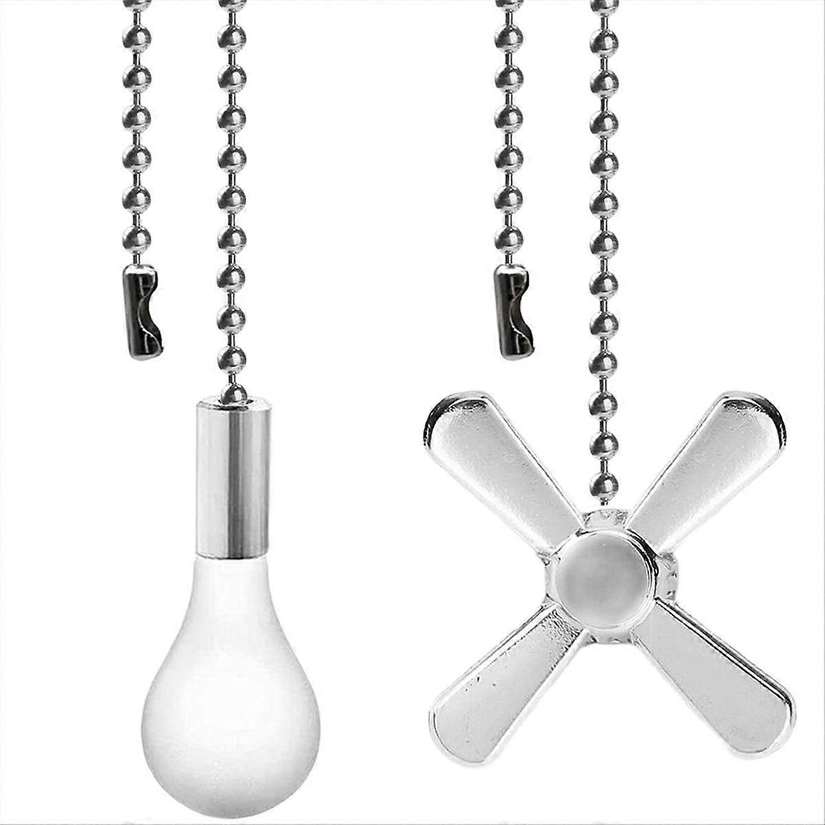 Ceiling Fan Pull Chains Set - 13.6 Inches, Copper, Fan & Light Bulb Design, 2 Pcs Silver