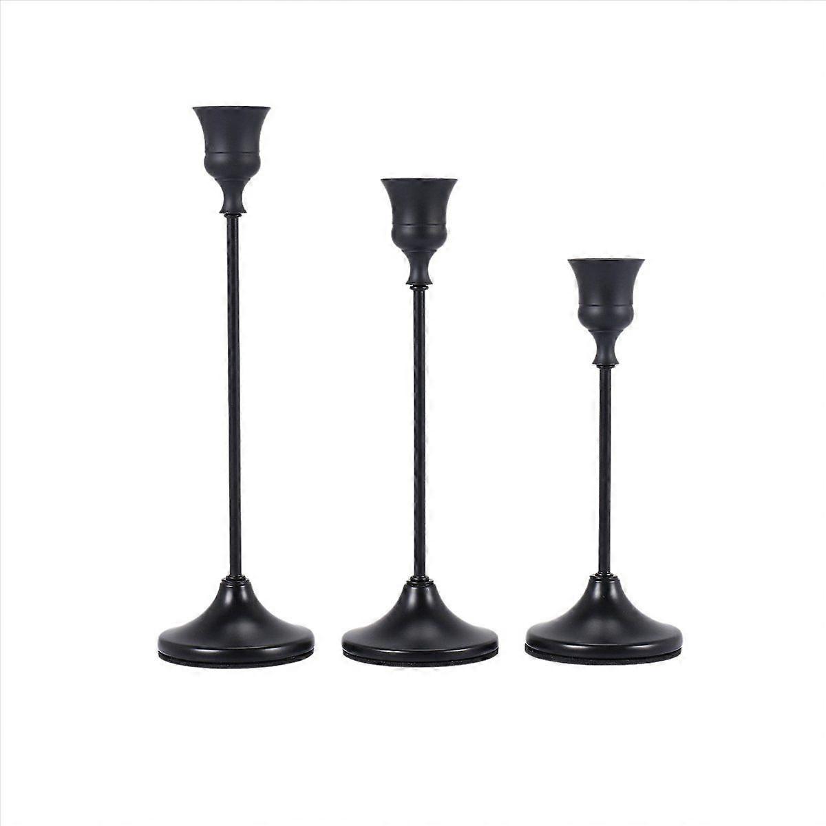Black Candlestick Set of 3 for Fireplace Dining Table Home Decoration