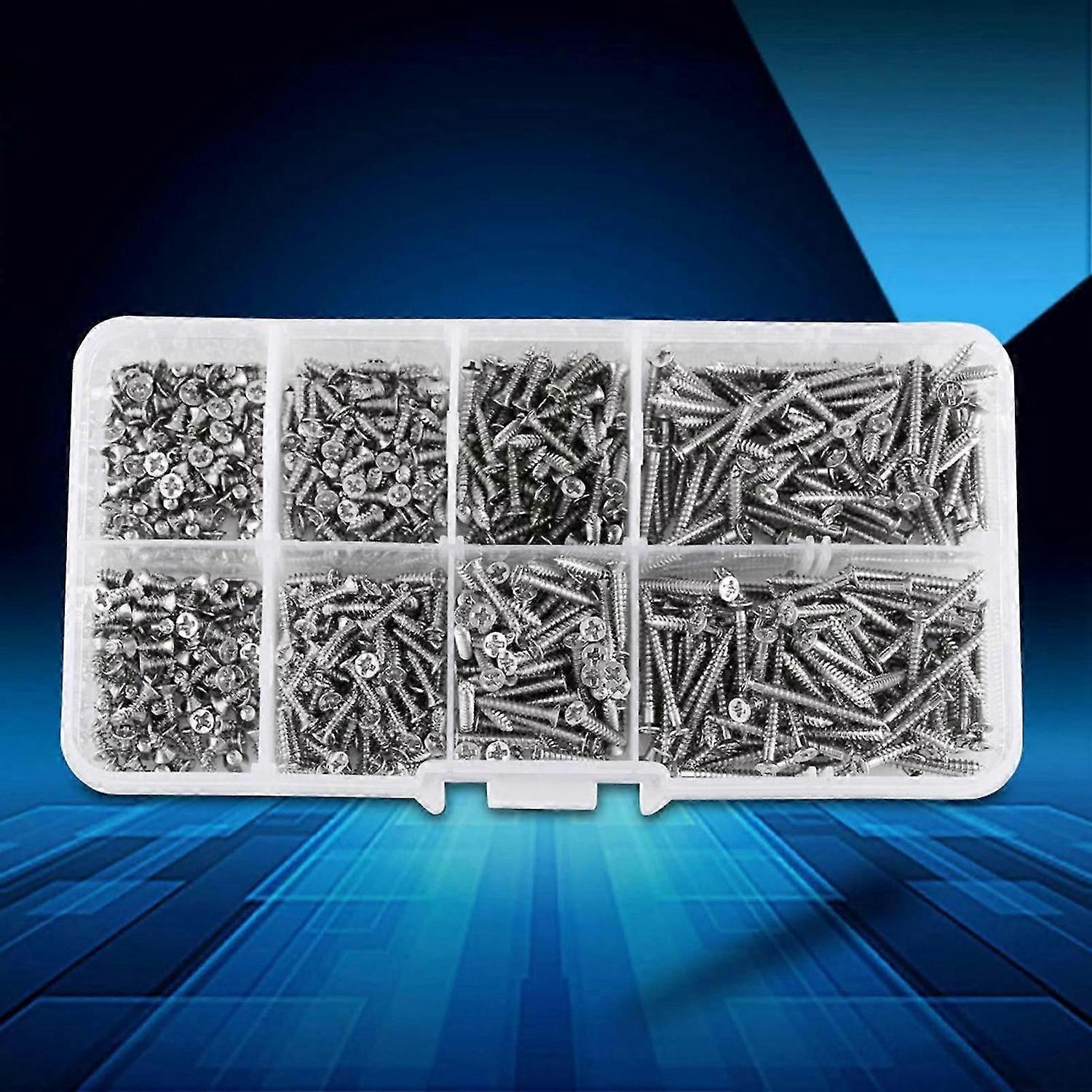 800pcs M2 Phillips Flat Head Self Tapping Screws Woodworking Screws with Box