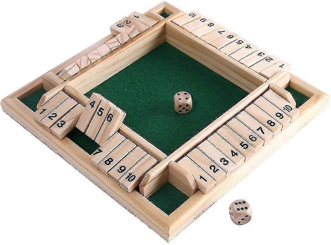 Deluxe 4 Player Shut The Box Wooden Table Game Classic Dice Board Toy (1set)