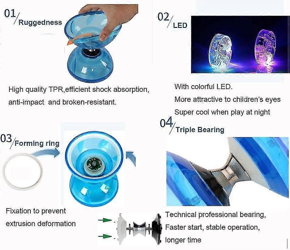 Diabolo Cse Yoyo Set, drievoudige lager Diabolo Cse Yoyos jongleren kleurrijke led diabolo met diablo sticks, diabolo string & netzak, gemakkelijker start / snel