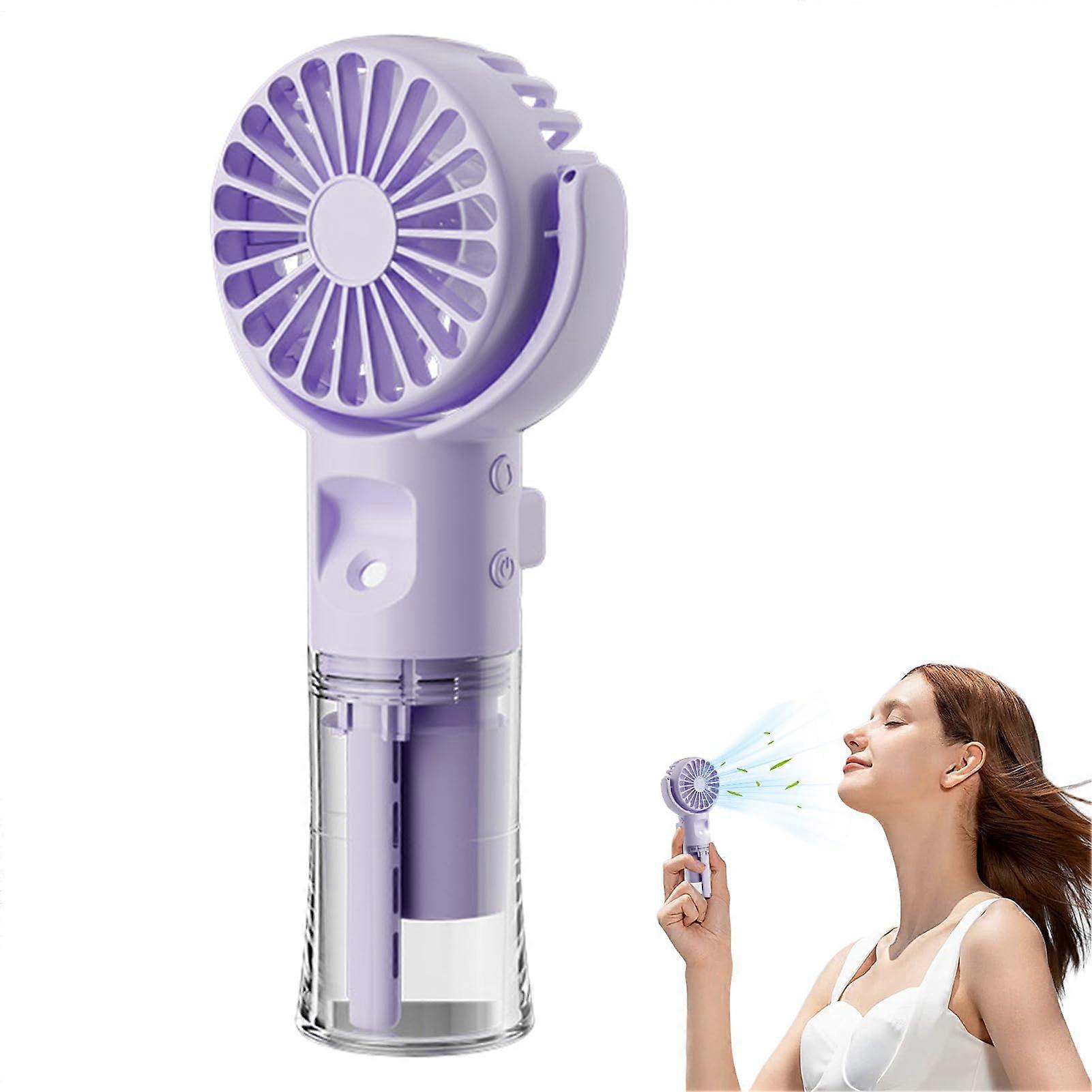 Misting Fan Handheld Rechargeable Portable USB Misting Fan Air Cooler With Mist Spray 4 Gears Purple