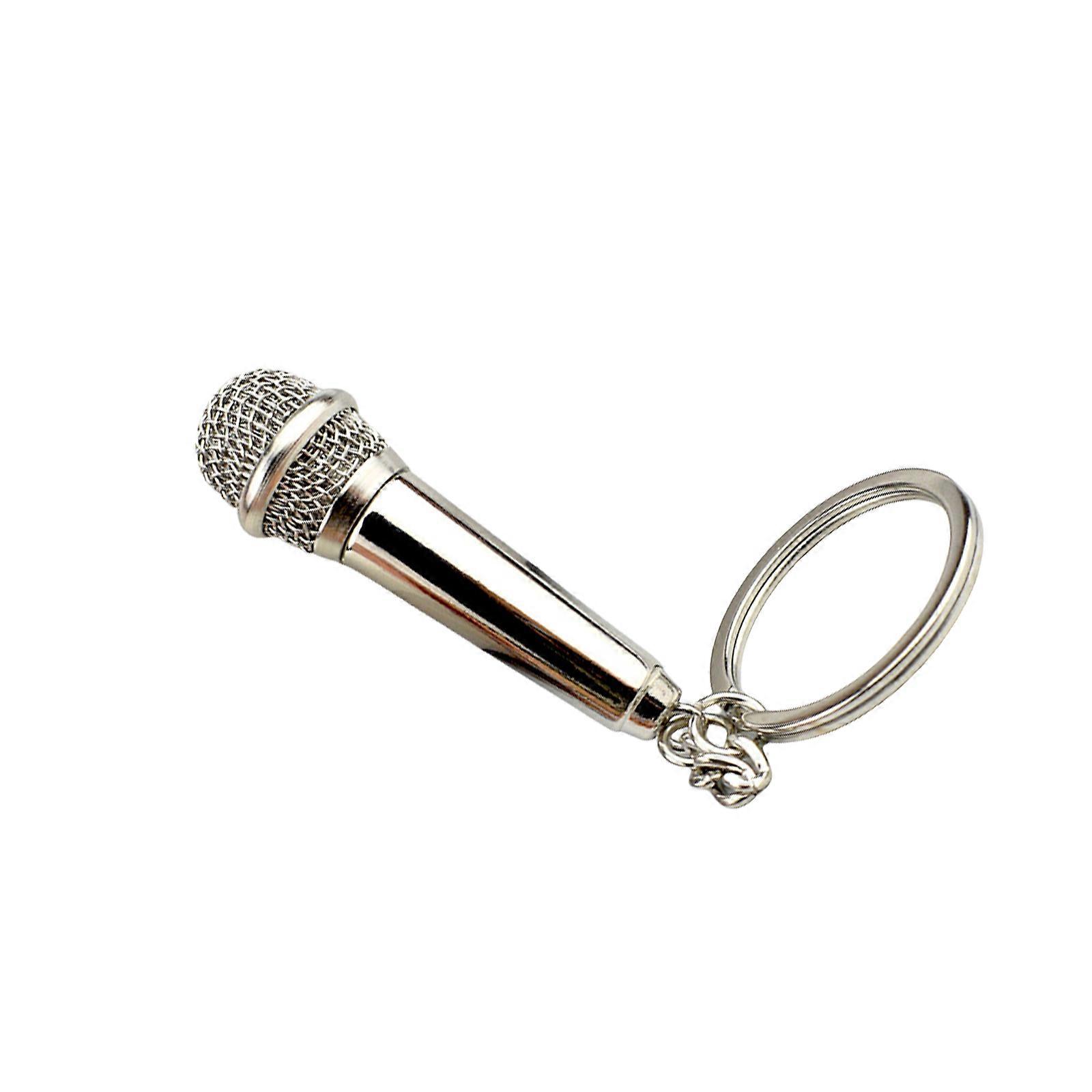 Simulation Mic Keyring Miniature Pocket Sized Microphone Keychain for Music Lovers Stylish Key Accessory Bag Ornament  Silver