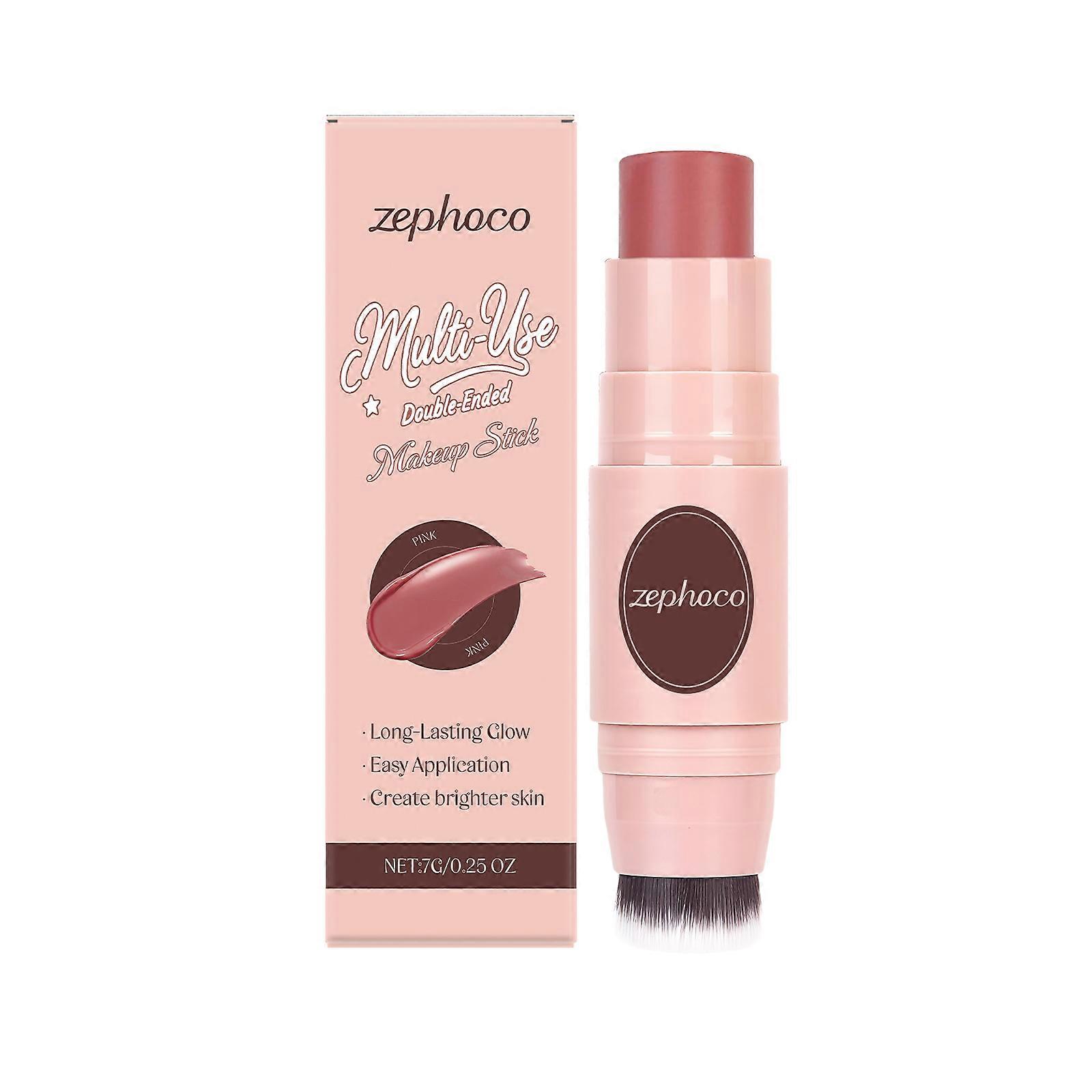 The Zephoco Pink Double-Headed Makeup Stick Features A Portable Design. The Blush Is Charming, Rosy, And Has A Three-Dimensional Luster, Making It Mul