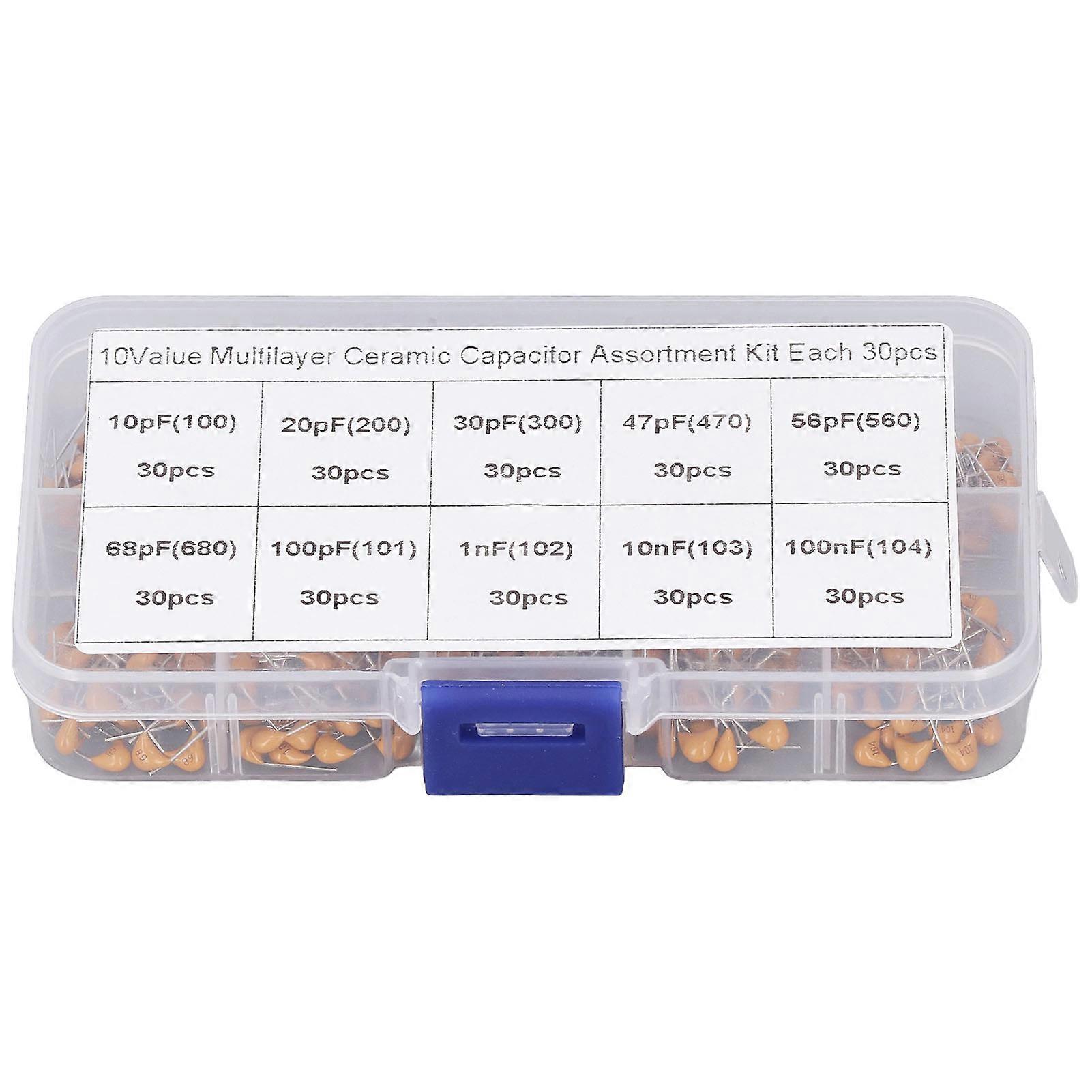 300PCS Monolithic Ceramic Capacitor Capacitance Stabilization Ceramic Chip Capacitor Assortment Kit 10PF to 100NF