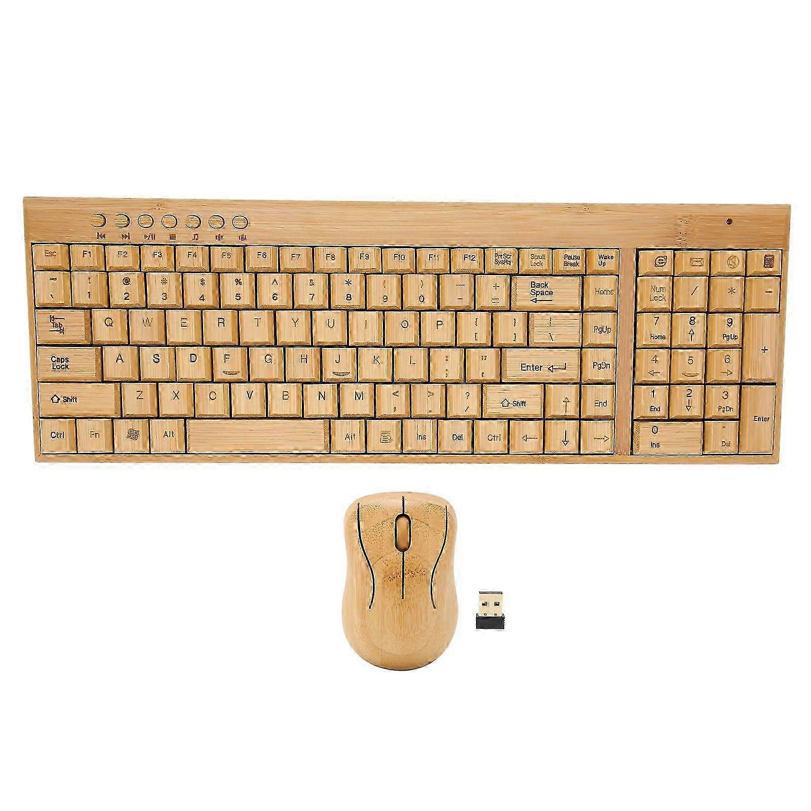 Computer Wireless Devices 2.4GHz Wireless Connection Plug and Play Bamboo Wood Computer Control Devices for Office Mouse and Keyboard Combo