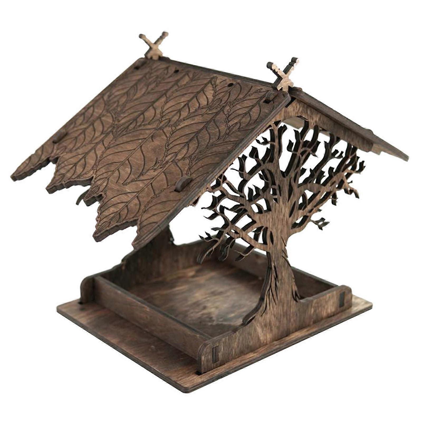 Small Squirrel Bird Feeder, Wooden Rustic Hanging Birdhouse Compatible with Outdoor & Window Use, Handmade Pagoda Design for Hummingbird Feeding,