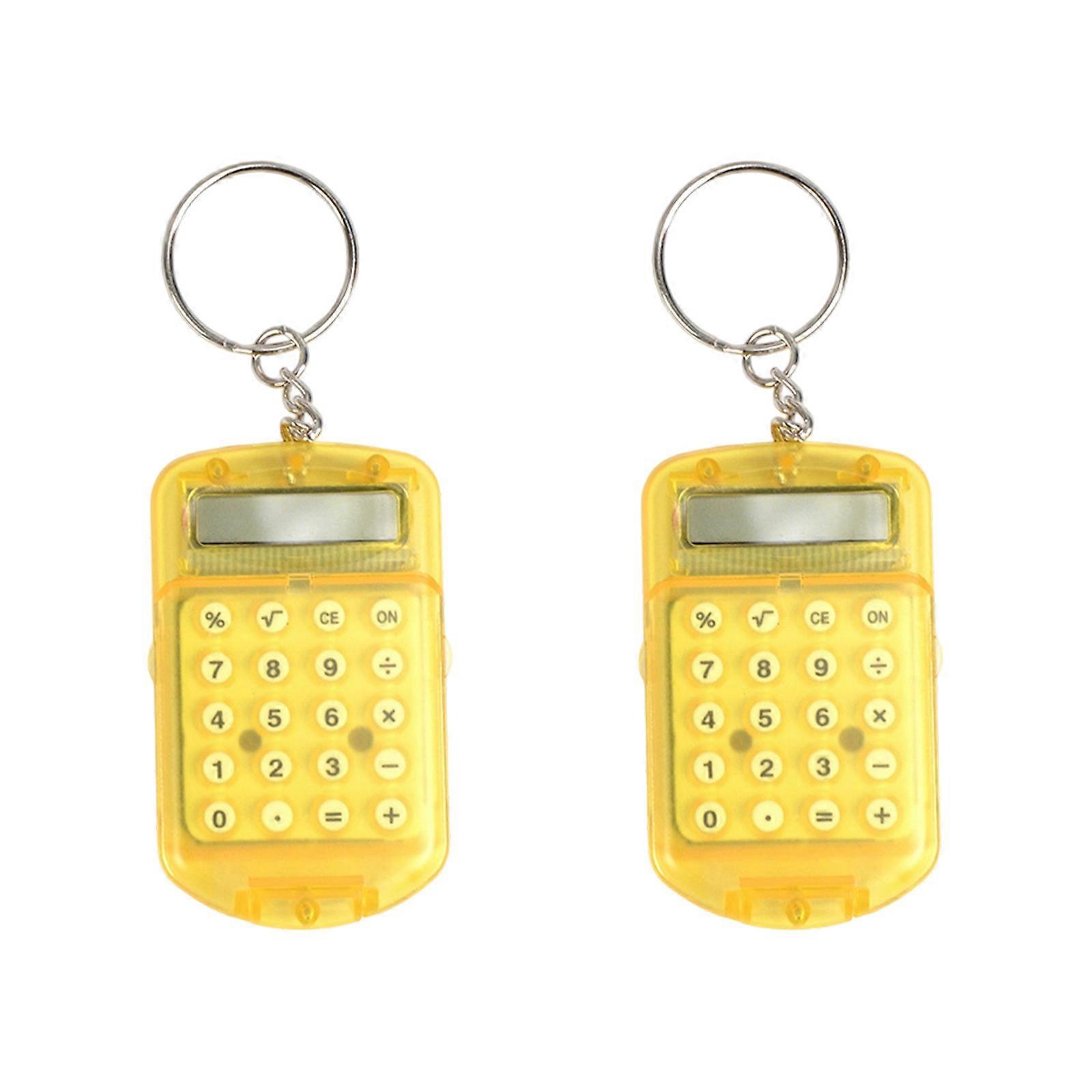 Mini Calculator Keychain 8 Digit Screen Keyring Compatibles Protective Case For Portable Math Solution  Yellow
