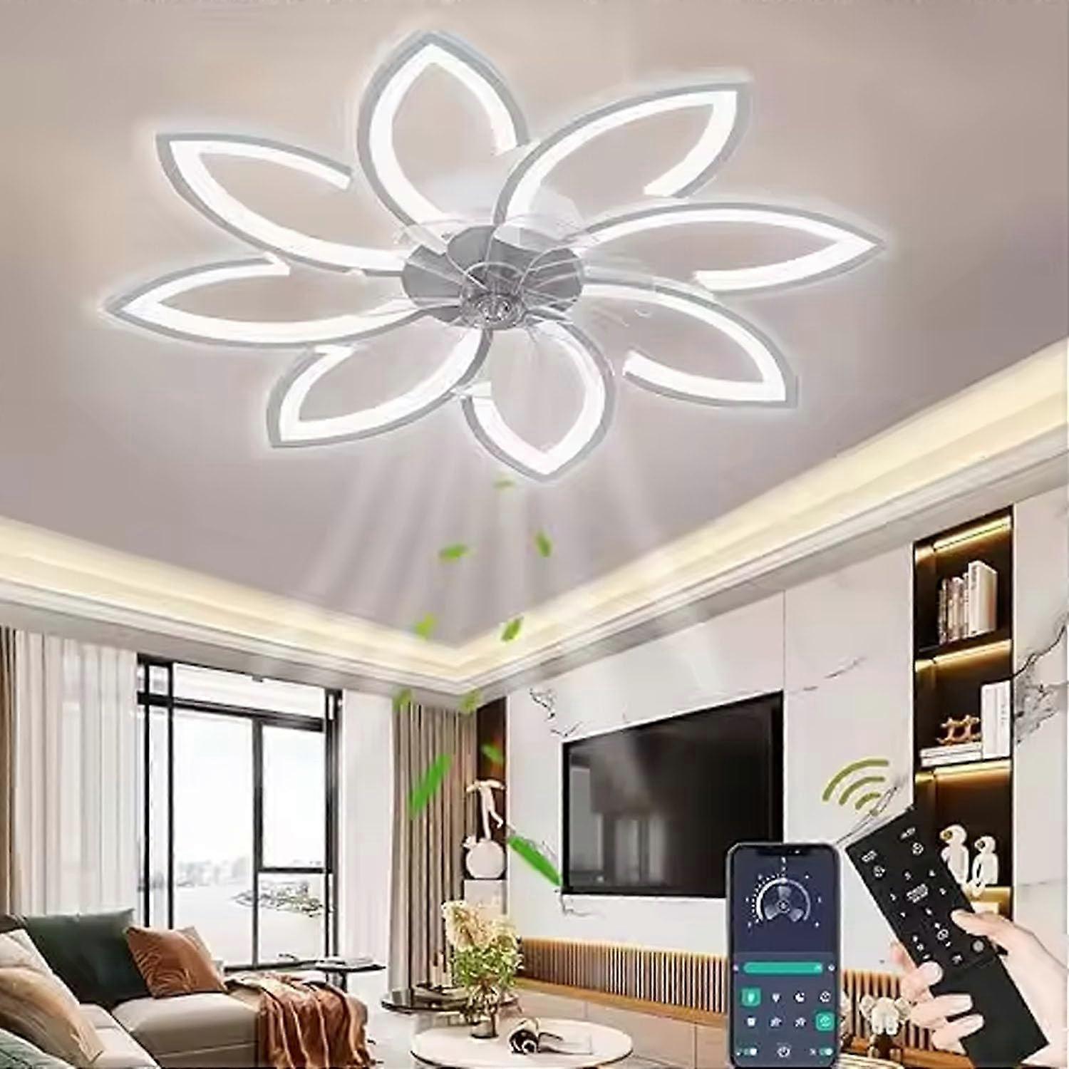 Lights With Ceiling Fan, Quiet Reversible DC Motor, Flush Mount, 3Color Dimmable LED, 6Speed Remote  App