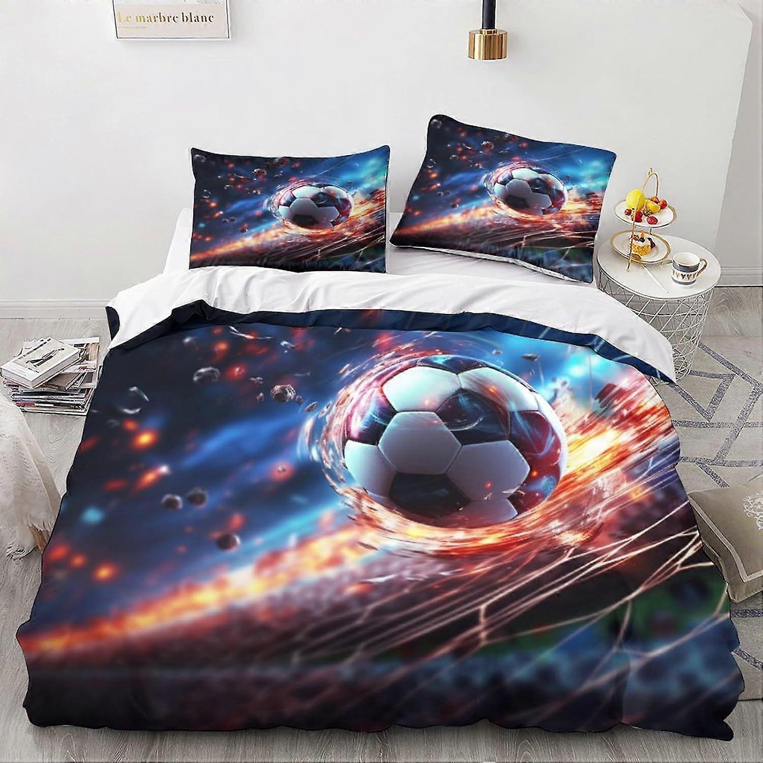 LikeEj Futebol bola edredom capa 3D esporte impresso roupa de cama 3pcs microfibra futebol colcha capa com zíper fechamento duplo