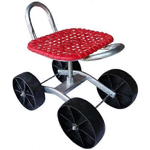 Garden Rolling Work Seat with 4 Wheels, 360° Swivel Adjustable Height Cart for Lawn, Yard and Planting (Red)