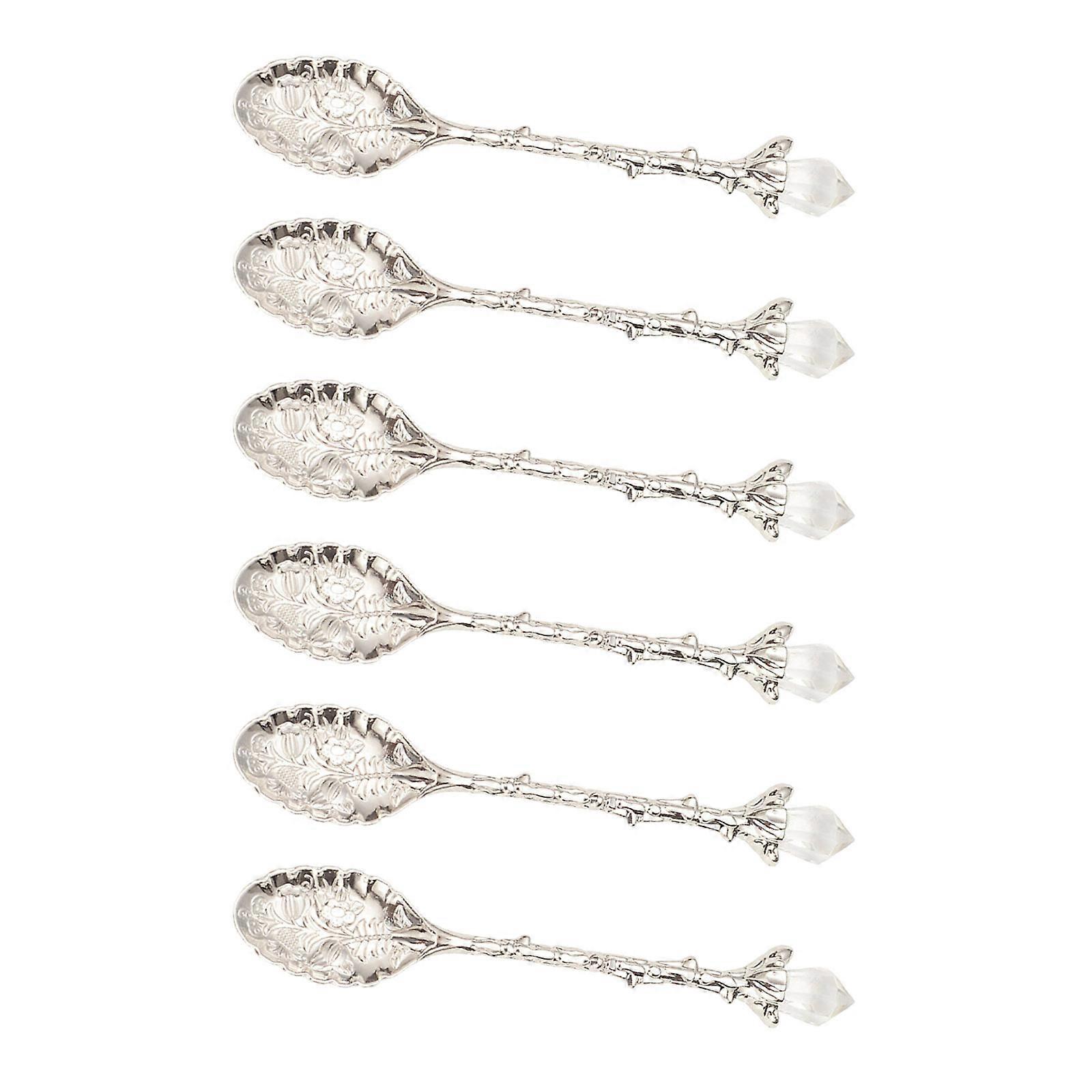 Half Dozen Blossomy Relieved Mixture Serving Spoons Rustproof Tableware for Ice Milk Condiments Party Use  Silver