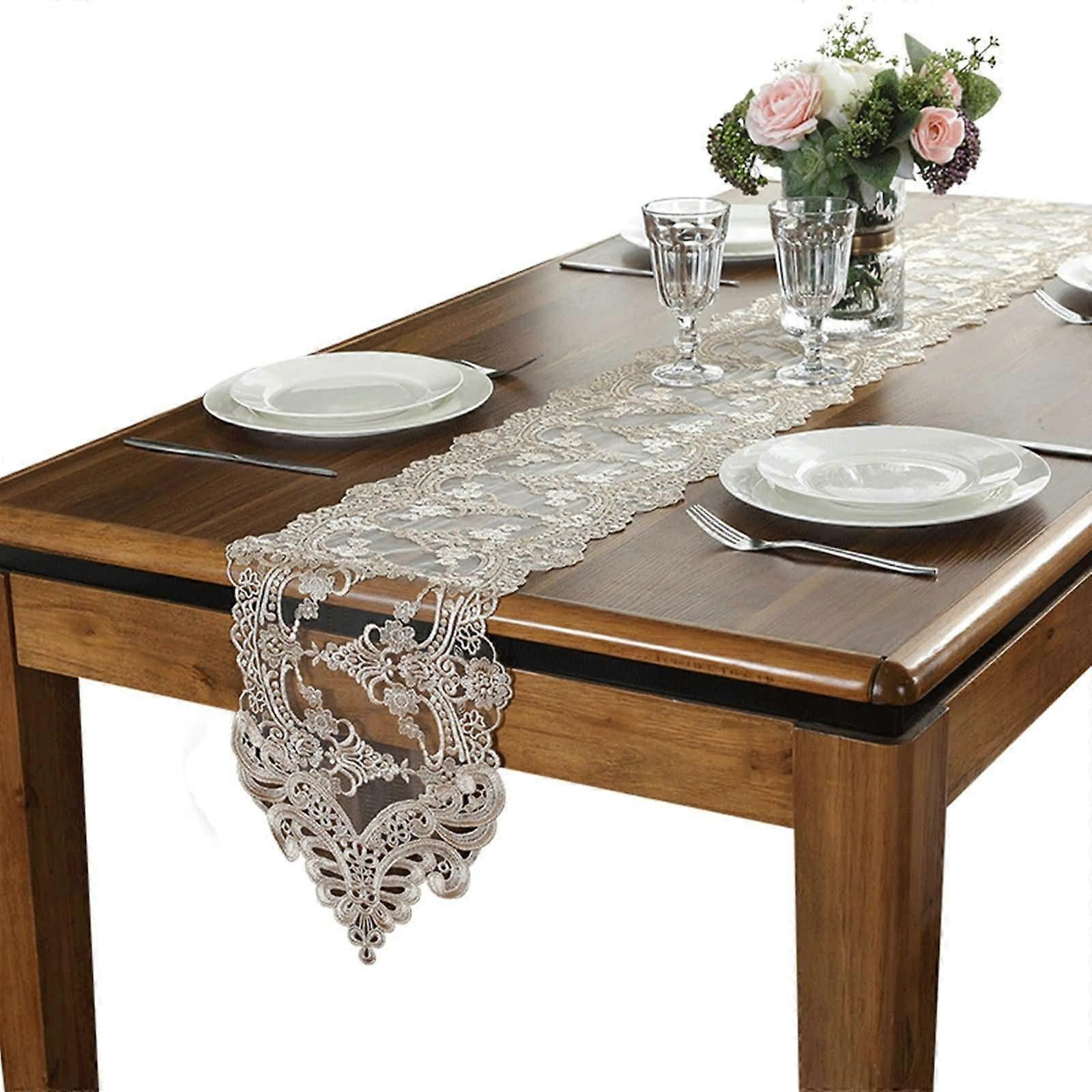 Table Runner with Winter Floral Lace Pattern, Polyester, 26 x 180 cm Dining Decor