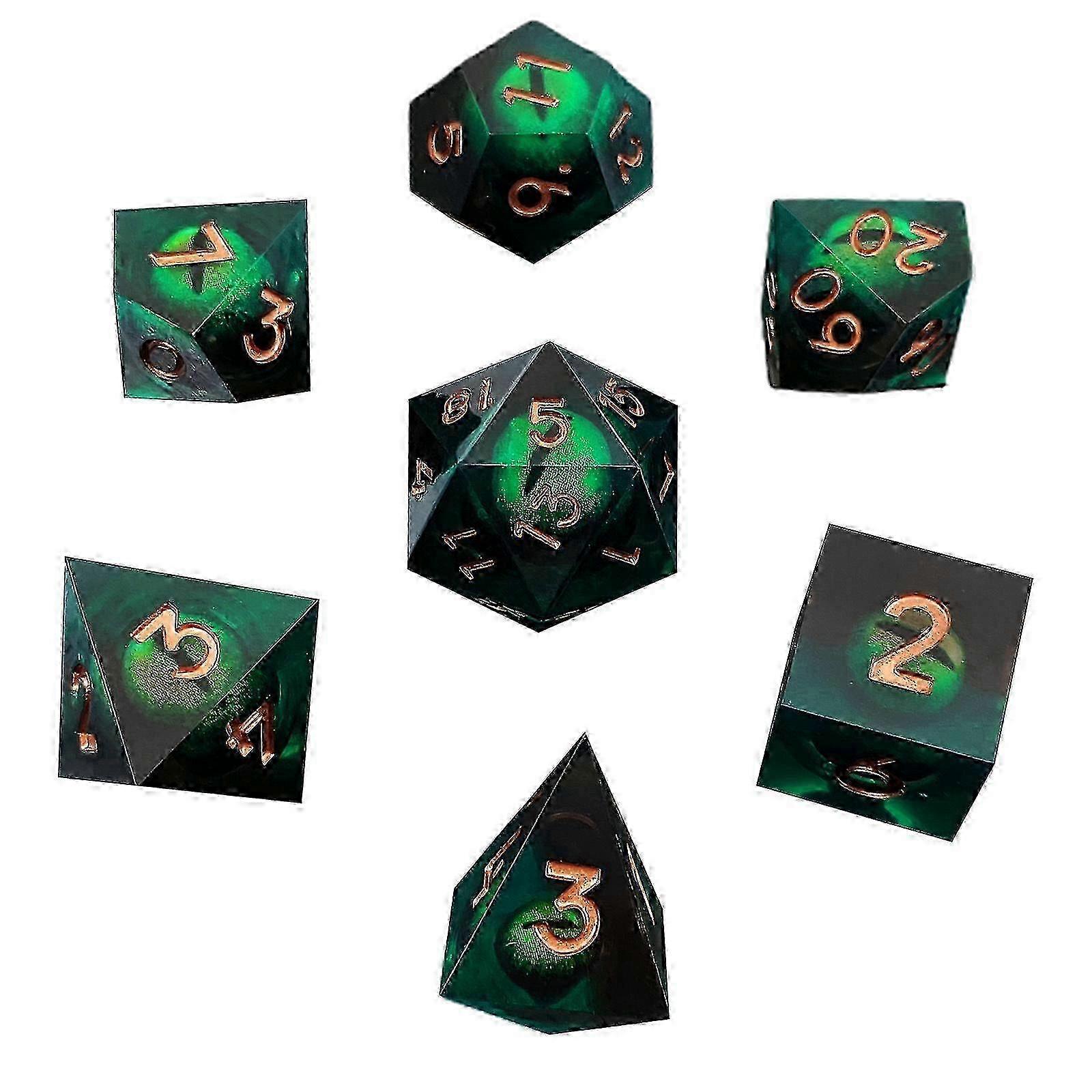 Dargon Eye Dice Set with Movable Glowing Liquid Cores - Board Game Accessories 7-Piece Swirling Resin RPG Dice for D&D/MTG