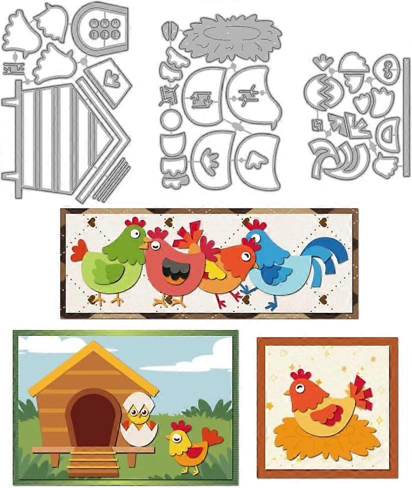 Chicken Coop Hens Metal Cutting Dies Eggs Chicken Nest Frame Die Cuts Template Farm Animal Eggshells Embossing Cutting Stencil for Card Making DIY Scr