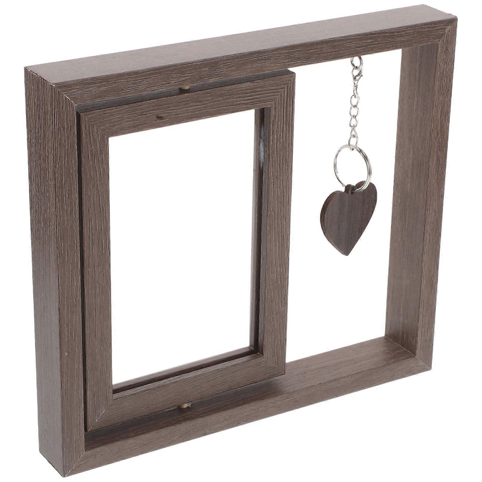 Retro Rotating Picture Frame for Home Decor Coffee Wood Material
