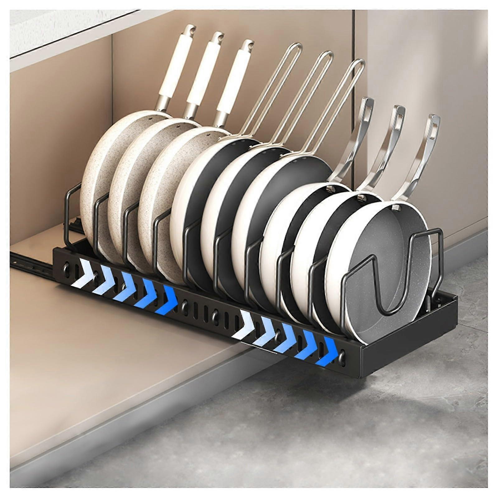 Pull Out Pot Lid Organizer with Adjustable Dividers, 20.5' Deep Slide Out Pan Storage Rack Black 2 Pack