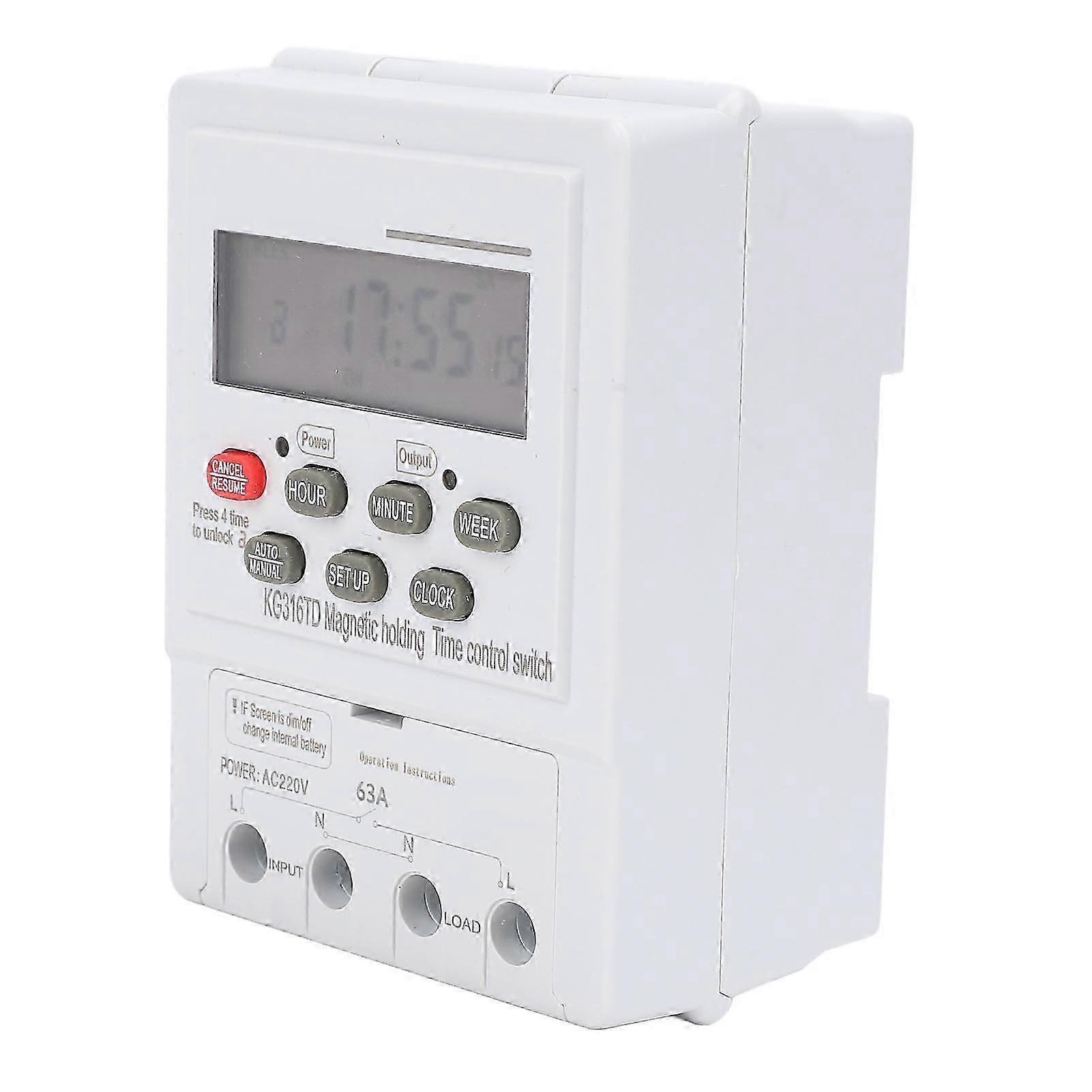 7-Day Programmable Microcomputer Automatic Digital Timer for Home Appliance, AC220V 63A, DIN Rail Mount