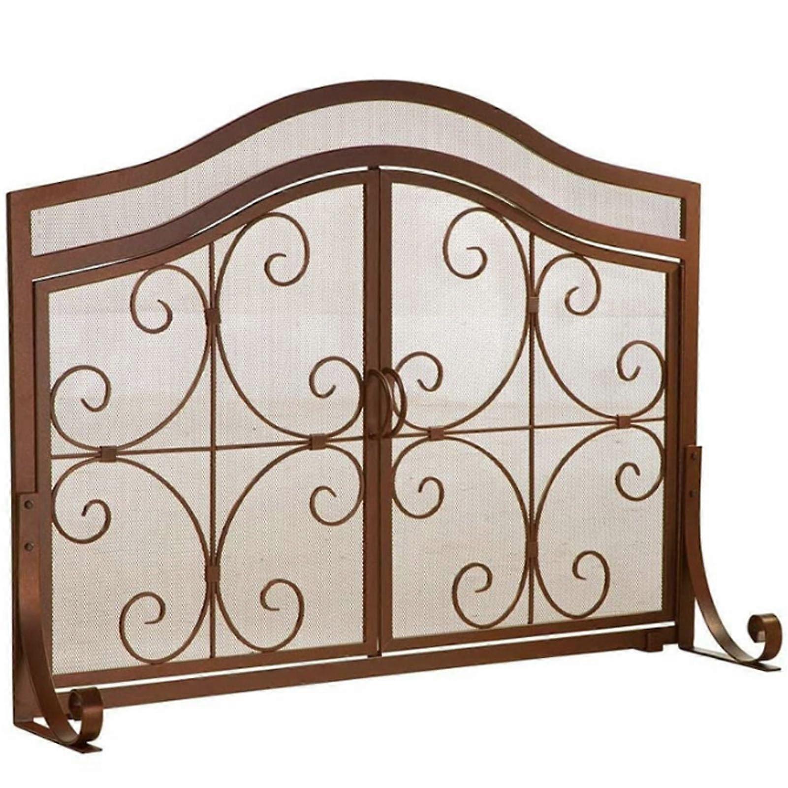 Wrought Iron Fireplace Screen with Magnetic Doors, Spark Guard Mesh for Pet and Child Safety