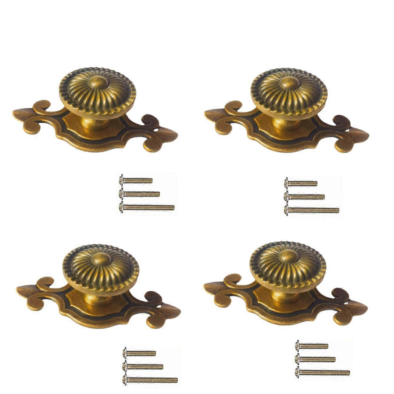 Antique Brass Cabinet Knobs with Backplate, Vintage Mushroom Drawer Pull Handles Set of 4