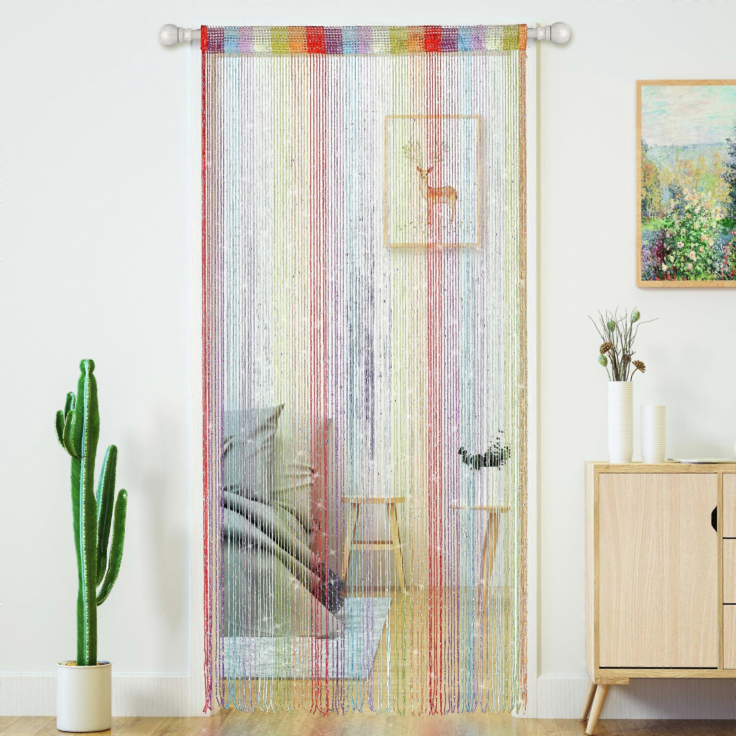 Rainbow Tassel Door String Curtain for Doorway Privacy Divider, Hippie Sequin Fringe Panel