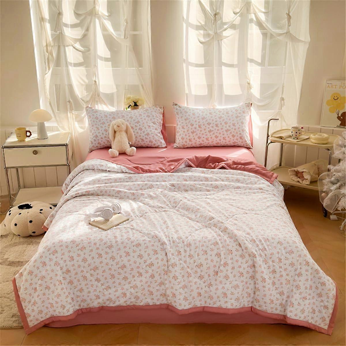 Cooling Quilt Set King Size with Breathable Reversible Floral Design for Hot Sleepers Summer Bedding