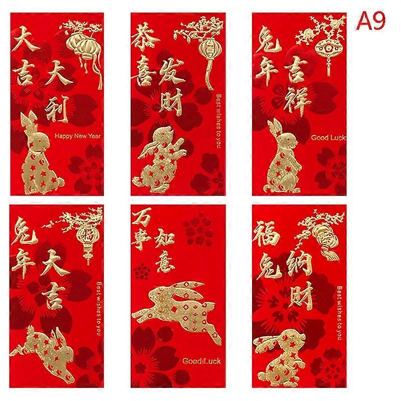 6PCS Chinese Red Envelopes 2023 Year Of Rabbit Money Envelopes Red Packets