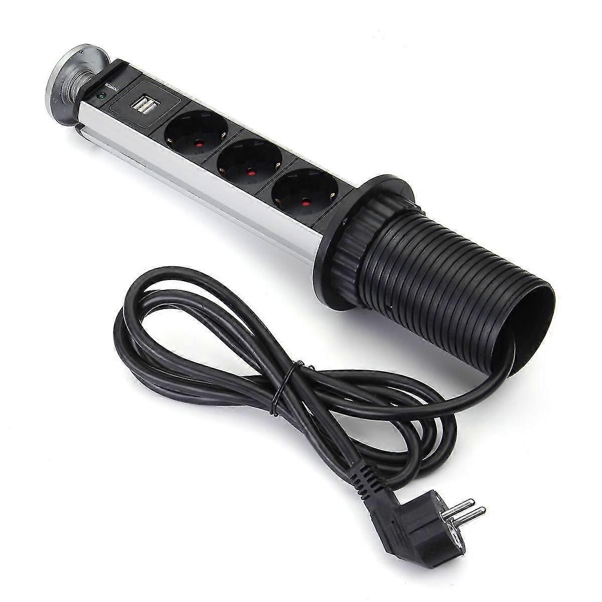 Eu Plug Pull Up 3 Power Socket 2 Usb 16a Charging Port Kitchen Table Desktop Sockets Retractable Countertops Worktop