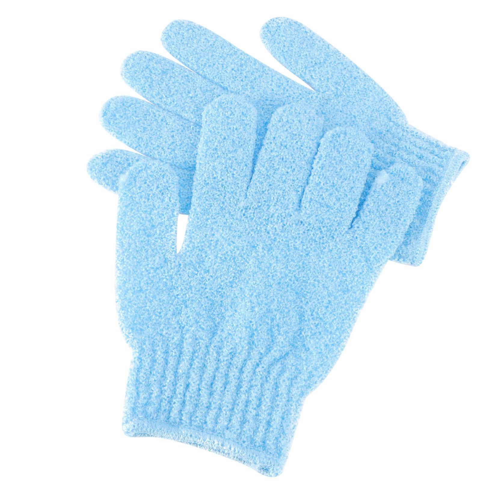 Exfoliating Bath Gloves 2Pair Set with DualSided Texture for Shower and Spa, Soft Blue