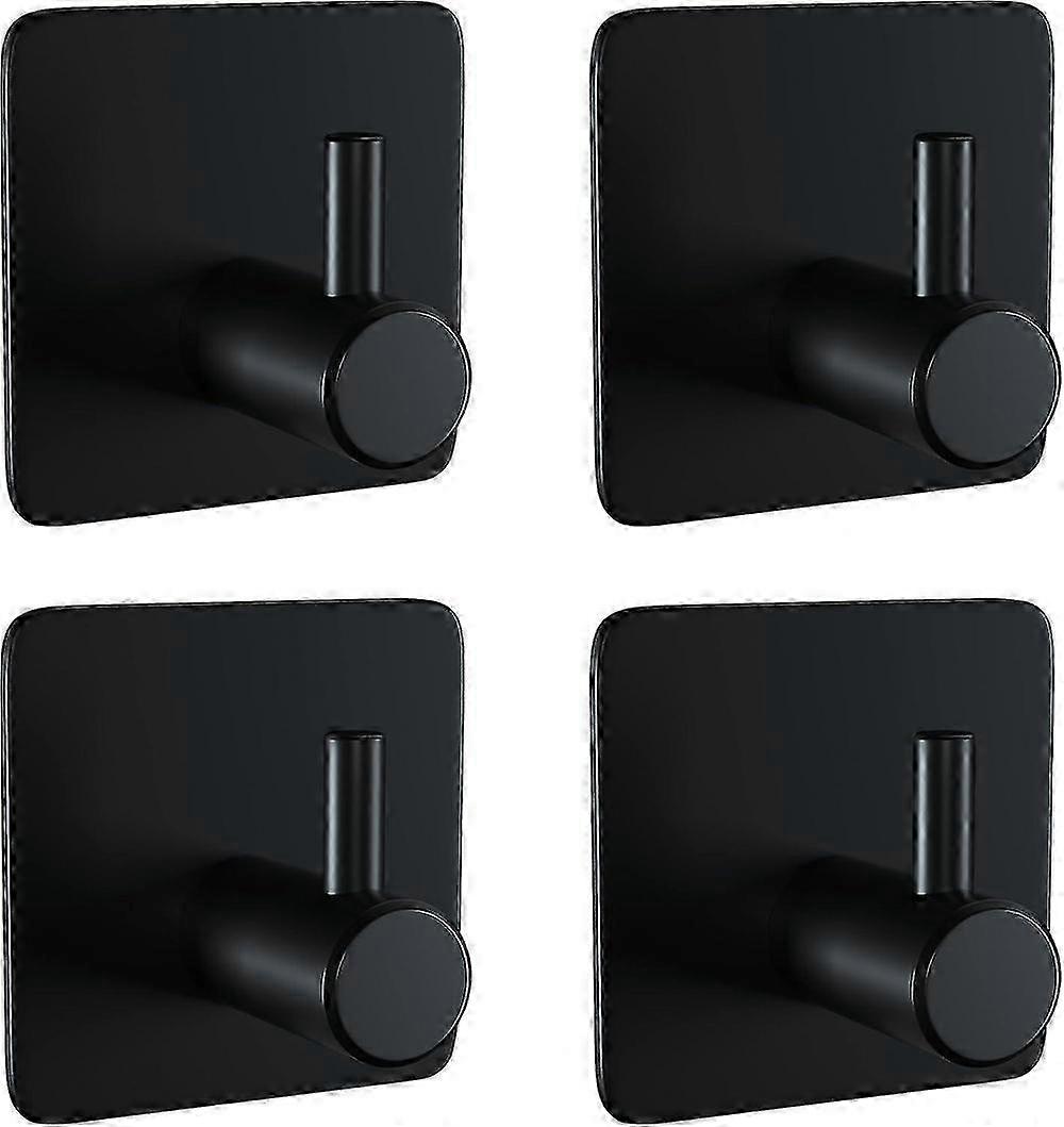 4 Pcs Self-adhesive Hooks, Towel Holder Without Drilling, Bathrobe Hook (black)