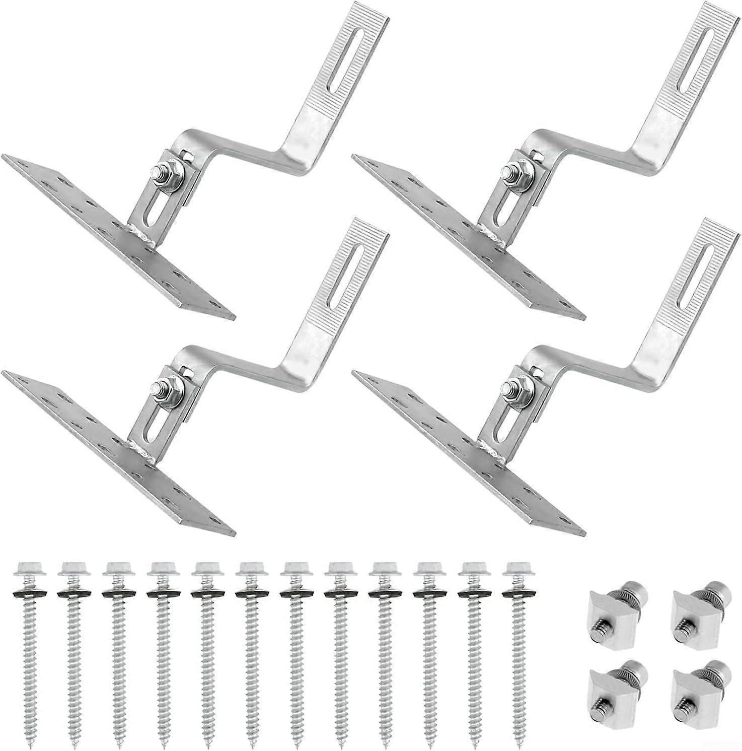 Solar Panel Mounting Hooks Adjustable 304 Stainless Steel Brackets for Various Roof Types 4 Sets