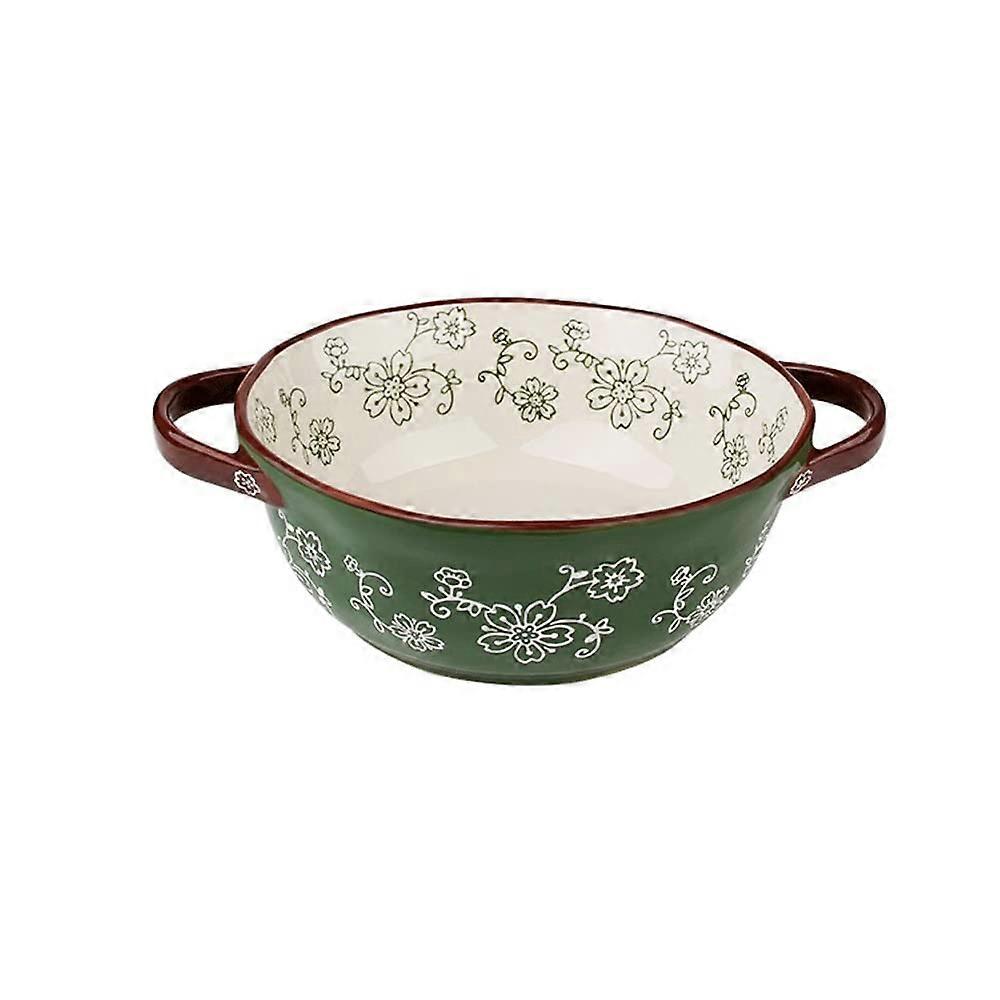 Double Section Ceramic Salad Bowl with Handle for Pasta Soup Dessert Elegant Party Tableware