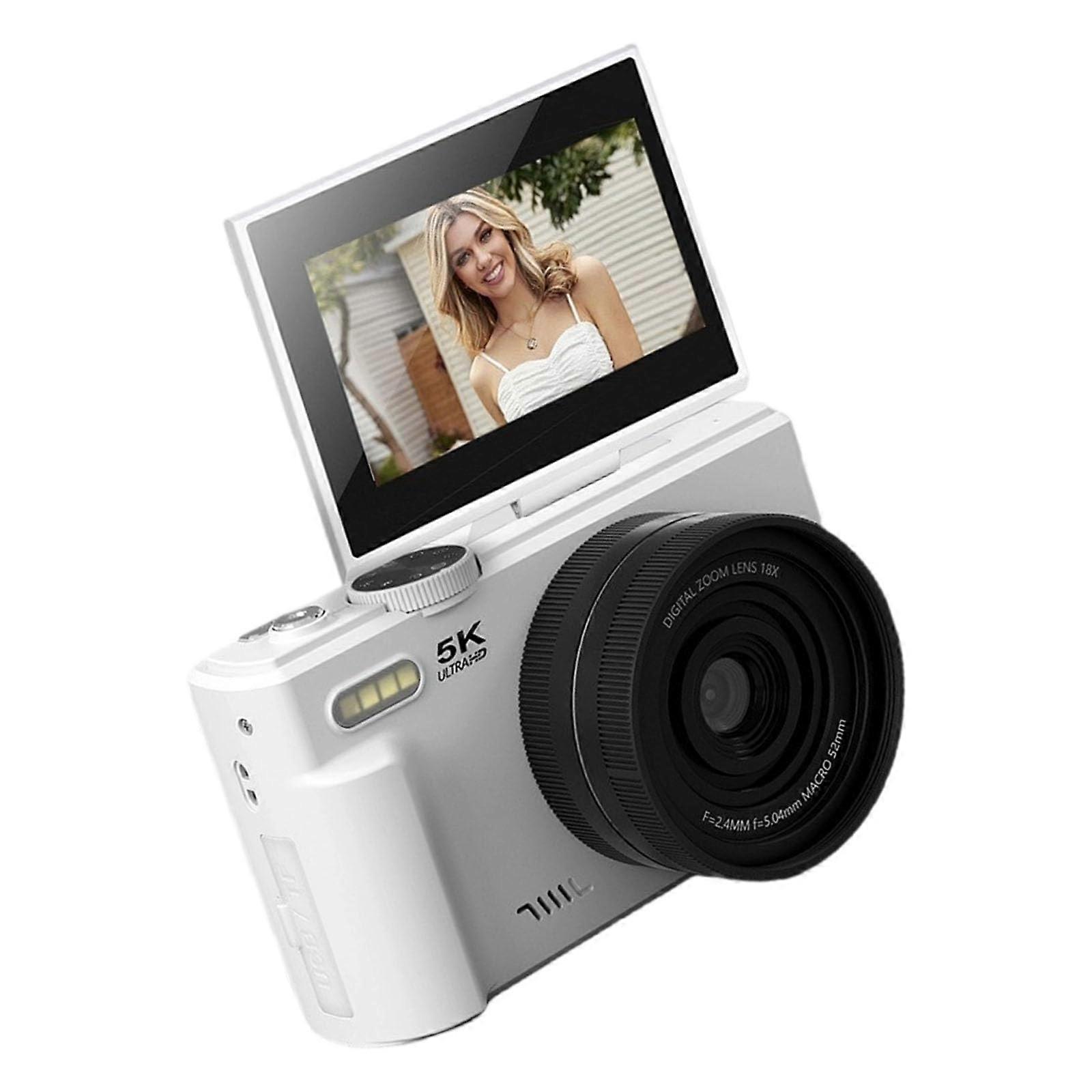 5K Digital Camera 75MP Ultra Resolution with Flip Screen WiFi LED Light Auto Focus White