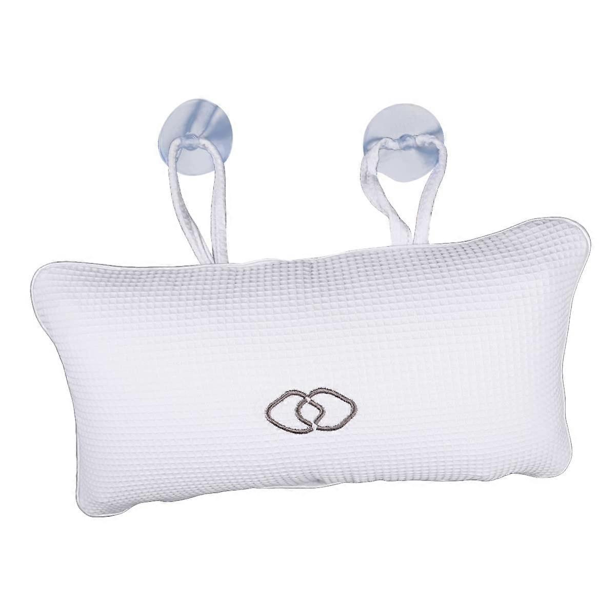 Inflatable Bath Pillow with Suction Cups, Comfortable Neck Support Spa Bathtub Headrest, White, 2pcs