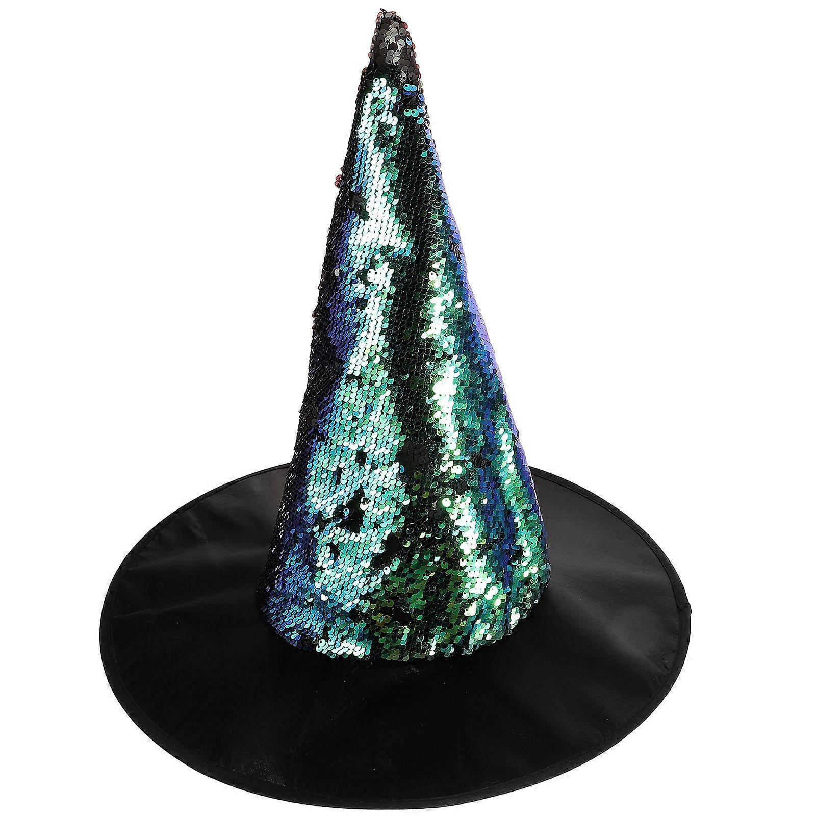 Masquerade Witch Hat Glitter Witch Hat Cosplay Party Witch Hat Sequin Witch Hat Green