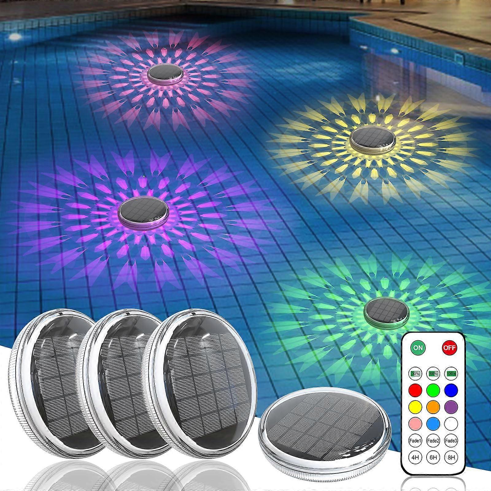 Floating Pool Lights Solar Powered RGB IPX7 Waterproof with Remote, 4 Pack for Pool Party