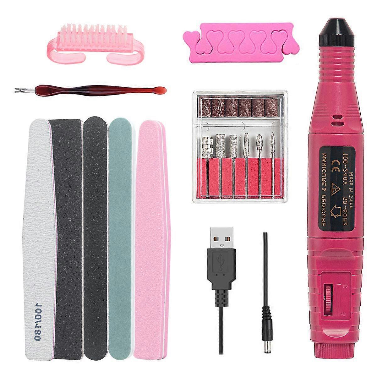 Electric Nail Drill Kit with Adjustable Speed, USB Powered, 6 Bits for Manicure and Pedicure
