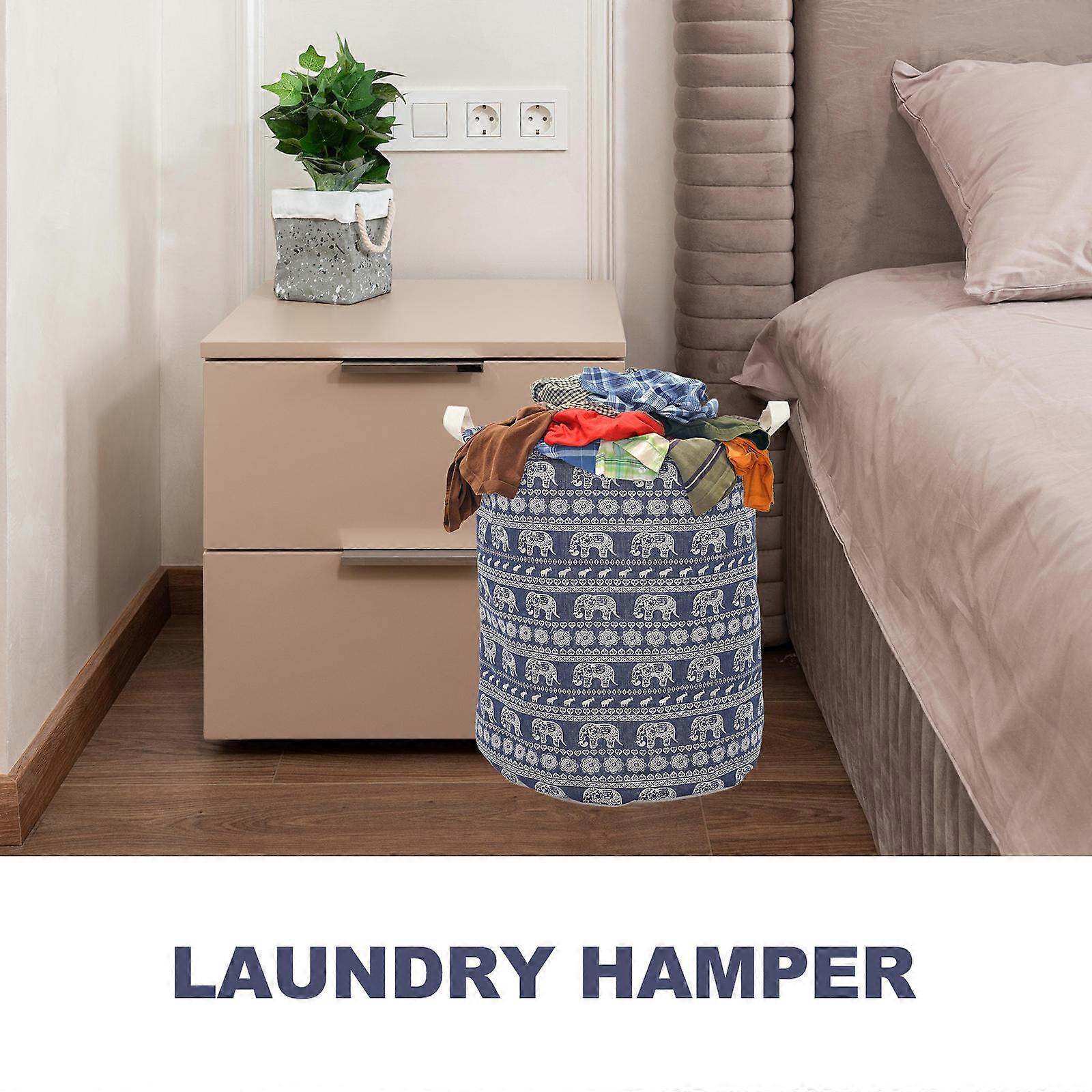 Laundry Basket Elephant Pattern for Home Use 2Pcs Foldable Clothes Hamper
