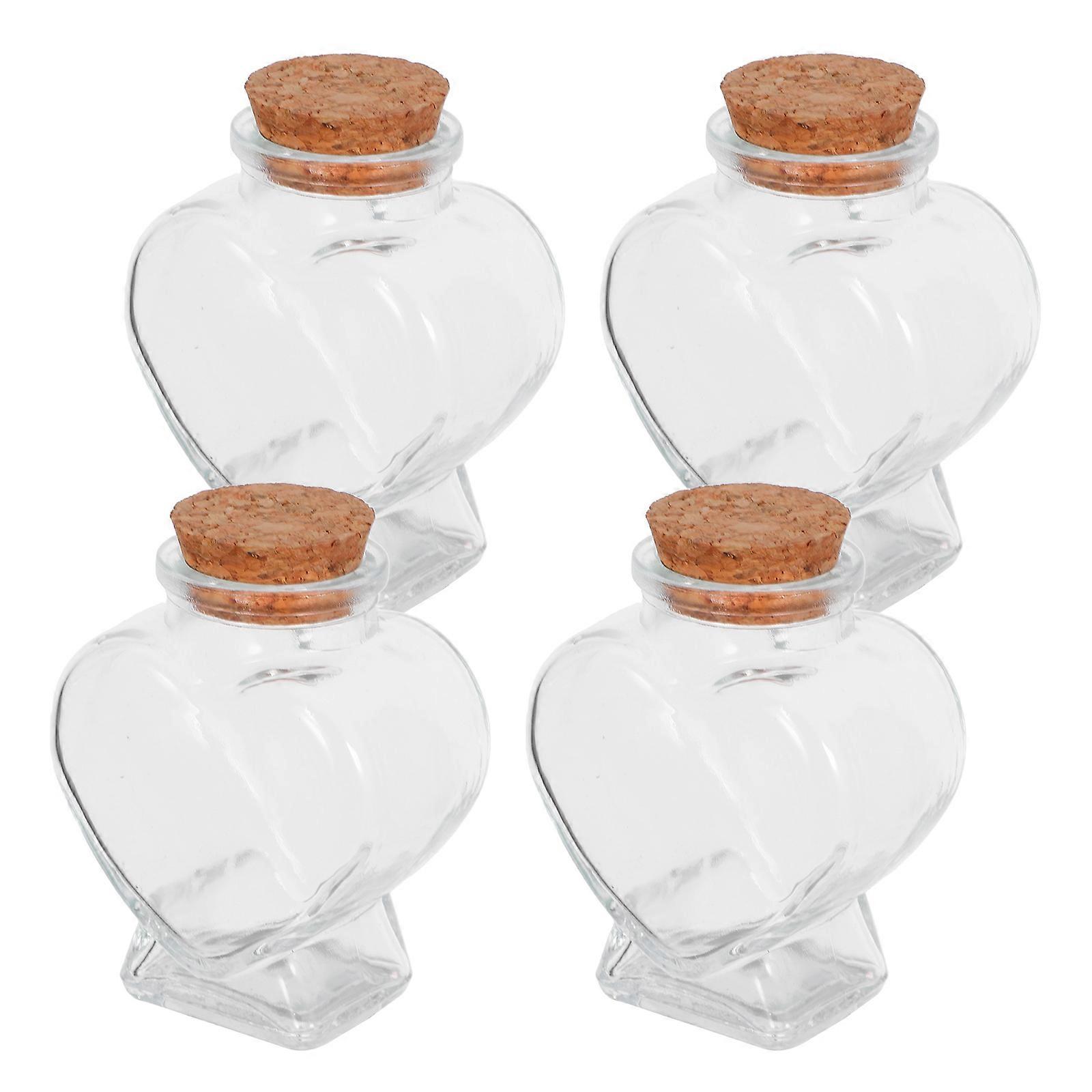 Heart Shaped Drift Bottle Transparent Glass for Storage 4Pcs Assorted