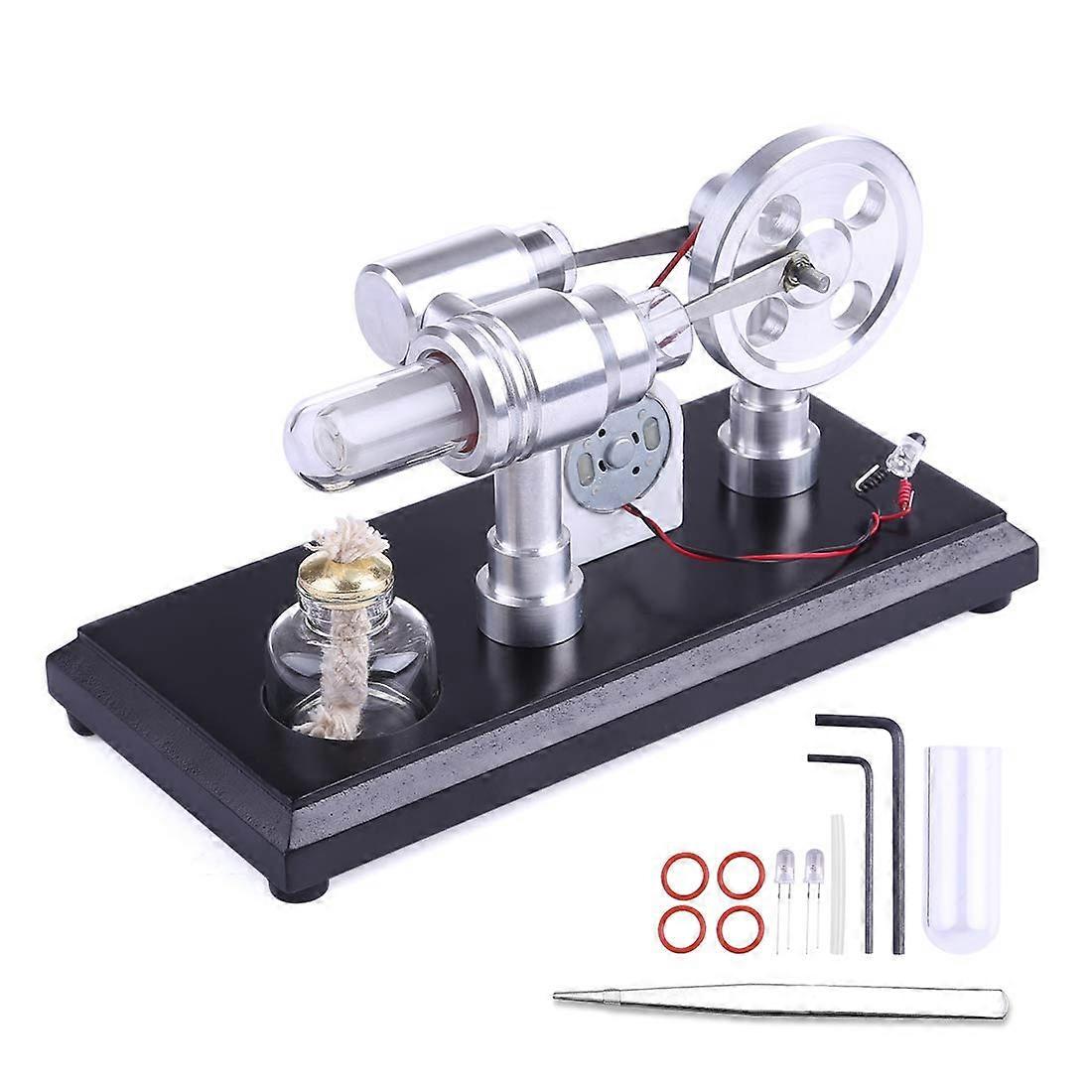 Stirling Engine Model Double Cylinder DIY Kit with LED Generator for Desktop Physics Science Display
