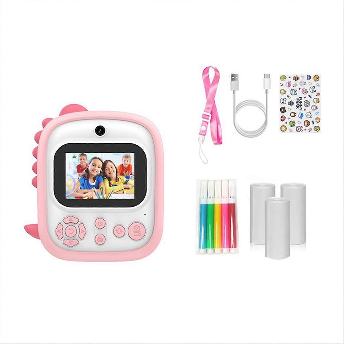 Câmera infantil de impressão instantânea de 2,4 polegadas com tela 1080P HD Câmera de vídeo rosa